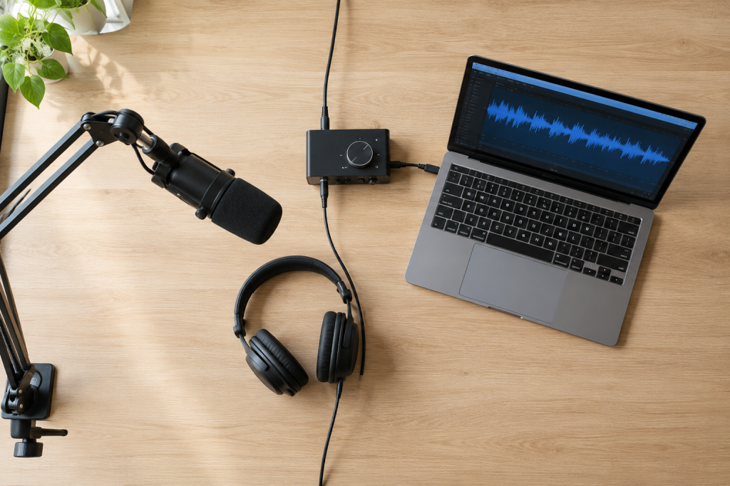 Podcast Equipment List: Full Audio and Video Setup 2 Minimalist Podcast Desk Setup